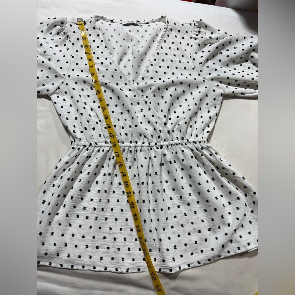 STACCATO White and Black Polka Dot puff sleeve peplum blouse size M - Picture 15 of 15